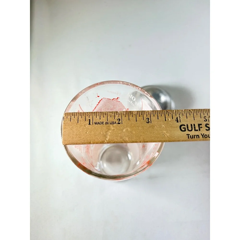 Vintage Mid Century Glass Cocktail Shaker Red Recipes Music Aluminum Lid 60s